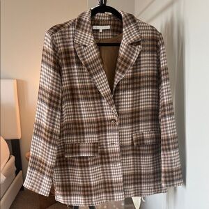 Checked Single-Button Blazer Jacket - Brown Plaid